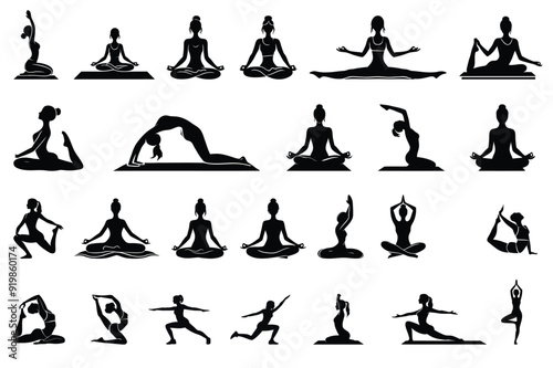 Yoga pose silhouette illustration collection vector set