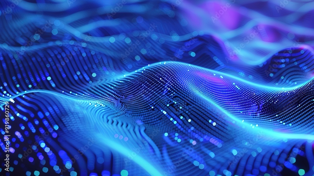 Blue abstract technology data wavy lines in holographic style Blue abstract technology data wavy lines in holographic style