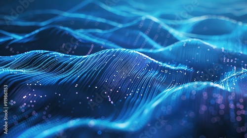 Blue abstract technology data wavy lines in holographic style