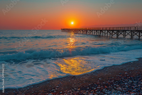 Turkish Sunset Beachscape with Pier photo