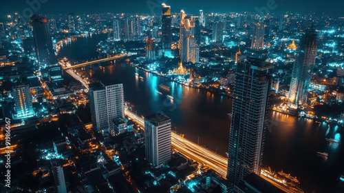 Wallpaper Mural Nighttime Aerial View of Bangkok Skyline Torontodigital.ca