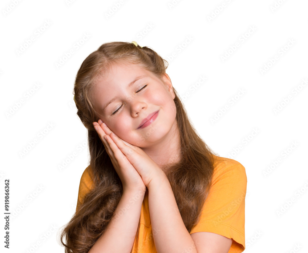 Pretty kid with eyes closed dreaming isolated. Pretty kid with eyes closed dreaming isolated.