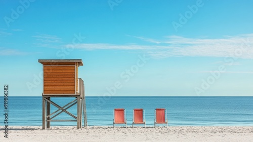 Peaceful Beach Scene with Lifeguard Stand