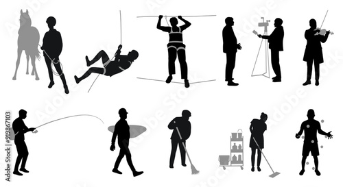 Silhouettes of people of different professions, a group of men and women