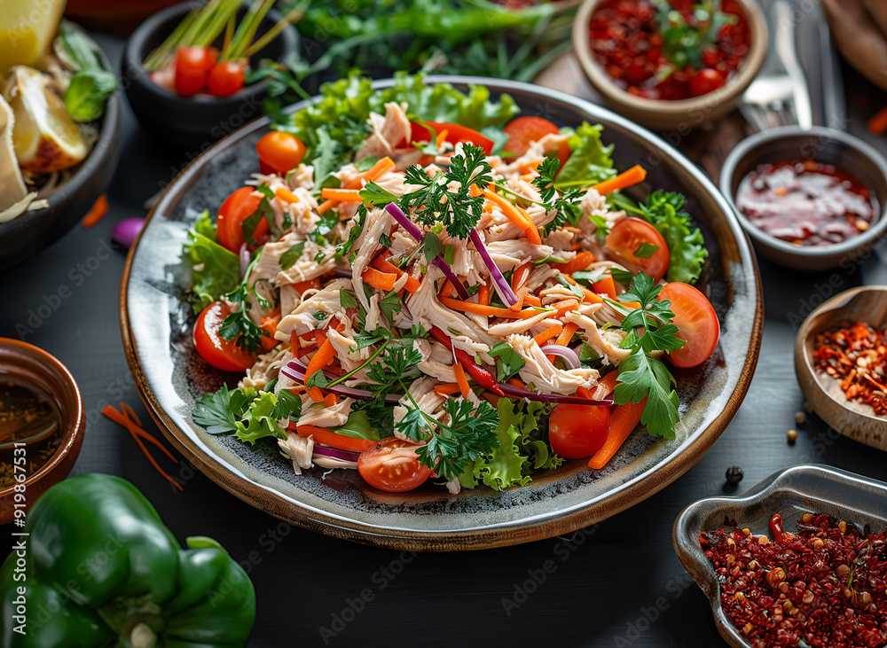 Chicken salad with mixed vegetables and herbs Chicken salad with mixed vegetables and herbs