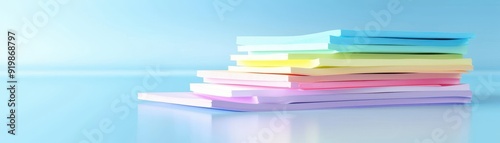 A stack of colorful paper is on a table