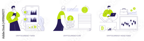 Cryptocurrency market abstract concept vector illustrations.