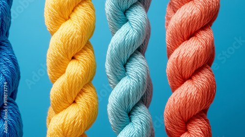 Team building and team strengthening concept symbolised with colorful ropes, created with generative AI technology