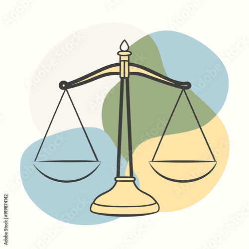 Still life with the scales of justice on white background