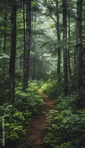 Wallpaper Mural Dense Forest Pathway - Preserving Natural Habitats and Untouched Wilderness Beauty Torontodigital.ca