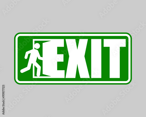 Exit sign evacuation icon. Man exiting door symbol. Exit sign for evacuation direction