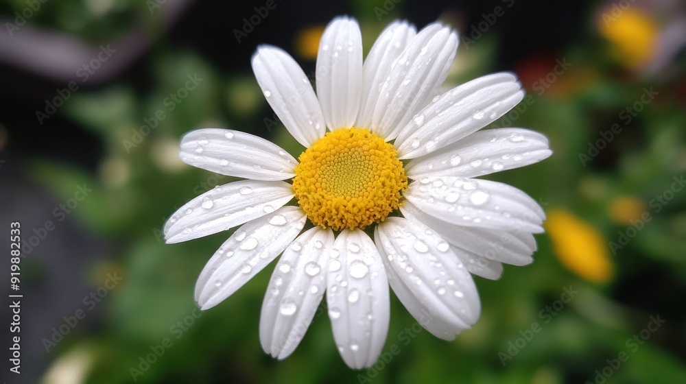 A Single White Daisy with Dew Drops A Single White Daisy with Dew Drops
