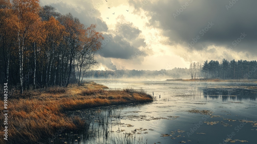 An idyllic image of nature, showcasing the beauty of the Masurian landscapes An idyllic image of nature, showcasing the beauty of the Masurian landscapes