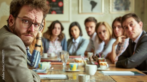 Disengaged Employees in a Meeting Depicting Lack of Motivation in a Toxic Workplace Environment