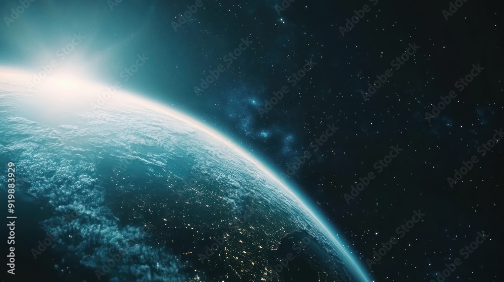 Fototapeta premium Earth from Space - Sunrise over a Blue Planet