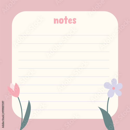 Cute kawaii pastel notebook and memo pad grid background with kawaii stickers