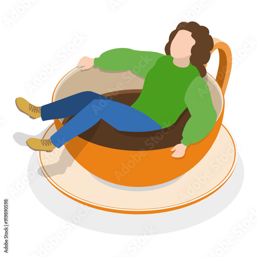 3D Isometric Flat Vector Set of Various Hot And Cold Beverages, Collection of People Enjoying Their Drinks. Item 4