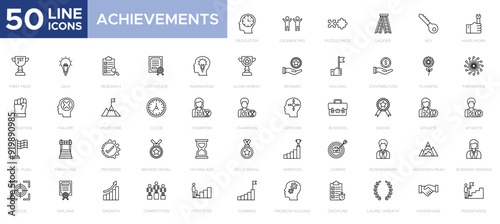 Achievements icon set icons related to Awards and achievements. Linear icon collection. key, hard work, milestone, failure icon. simple vector illustration