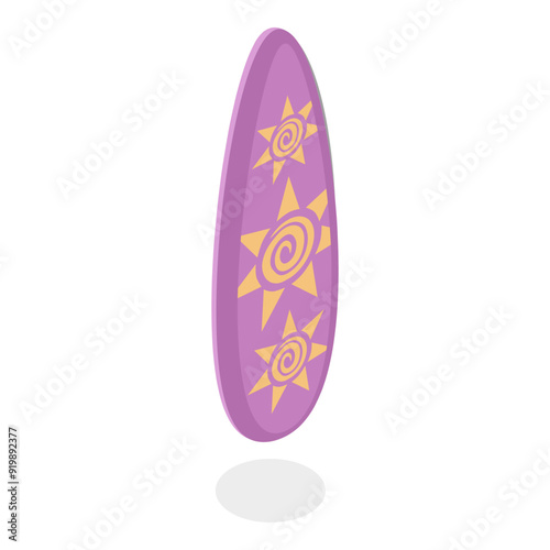 3D Isometric Flat Vector Set of Surfboards, Extreme Activity Equipment. Item 6