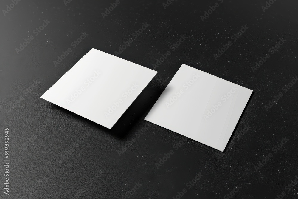 Square Business Card Mock-up on Black Paper Background. 3D Render with Blank Template Design Square Business Card Mock-up on Black Paper Background. 3D Render with Blank Template Design
