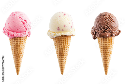 Assorted ice cream in sugar cones