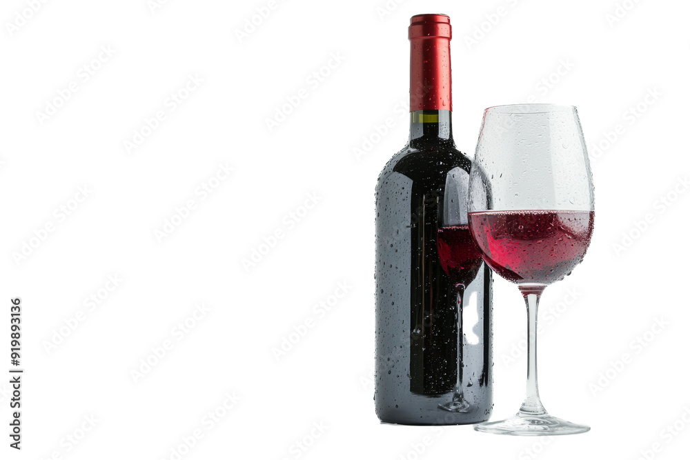 bottle of and a wine separated from white and transparent background