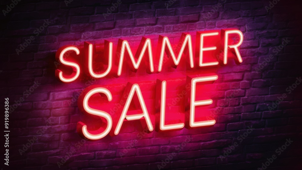 A neon sign that says summer sale on a brick wall, AI A neon sign that says summer sale on a brick wall, AI