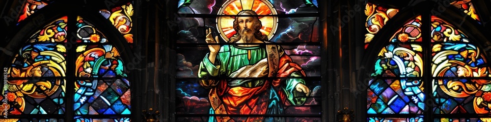 Fototapeta premium Stained Glass Collection of St. Vitus: Apostles in Colorful Cathedral Architecture