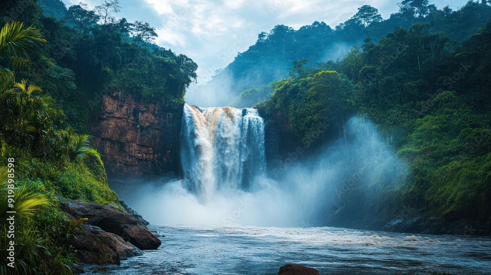 Fototapeta premium Majestic Waterfall in Lush Rainforest