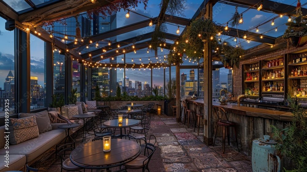 Rooftop Bar with City Skyline View Rooftop Bar with City Skyline View