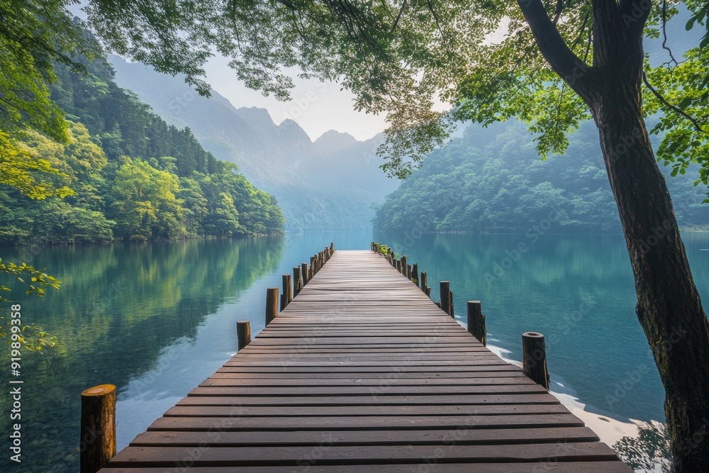 Fototapeta premium wooden bridge on lake