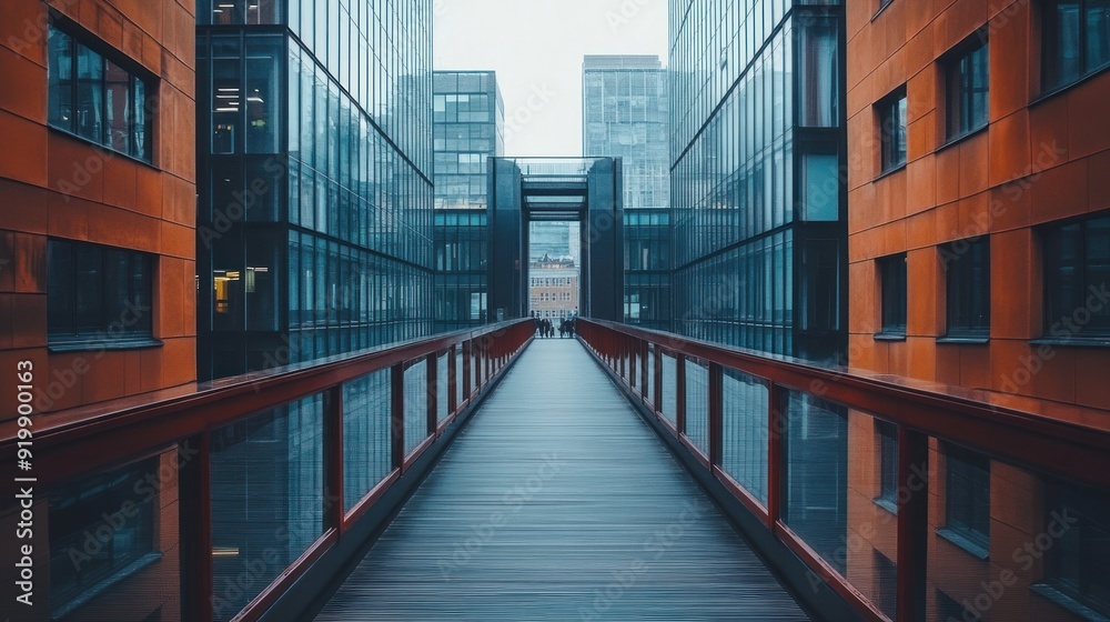 A Bridge Connecting Glass and Brick Buildings A Bridge Connecting Glass and Brick Buildings