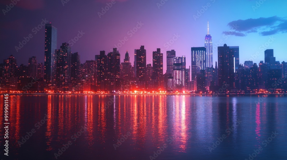 Obraz premium Cityscape at Night with a Colorful Sky