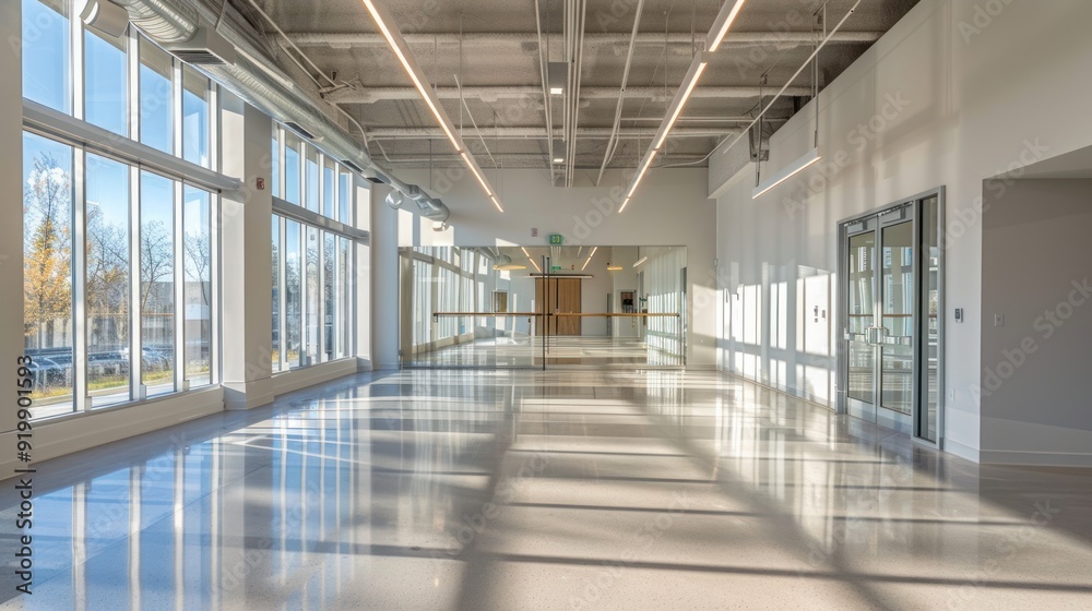 Modern Office Corridor with Natural Light Modern Office Corridor with Natural Light