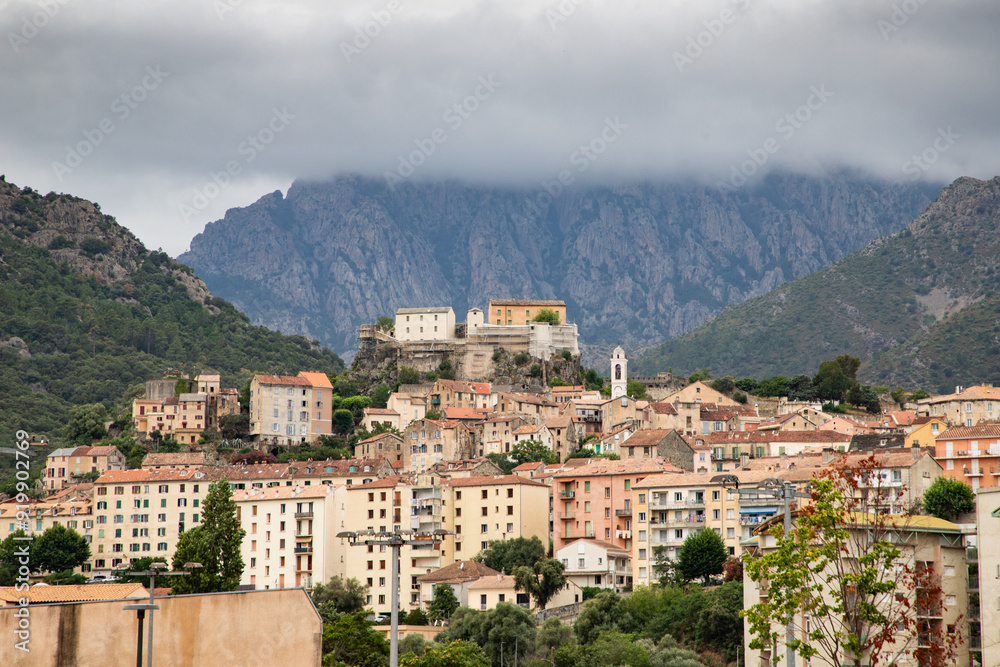 Obraz premium the beautiful little town of Corte on a summer morning, Corse, France
