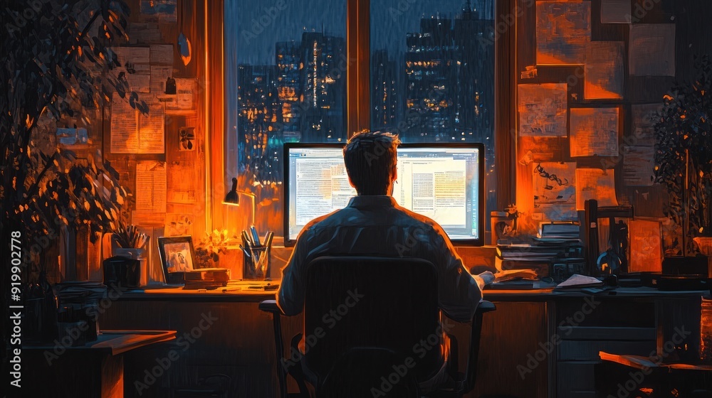 Man Working at Night Man Working at Night