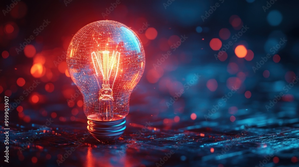 Illuminating Ideas: A Glowing Light Bulb in Red and Blue Illuminating Ideas: A Glowing Light Bulb in Red and Blue
