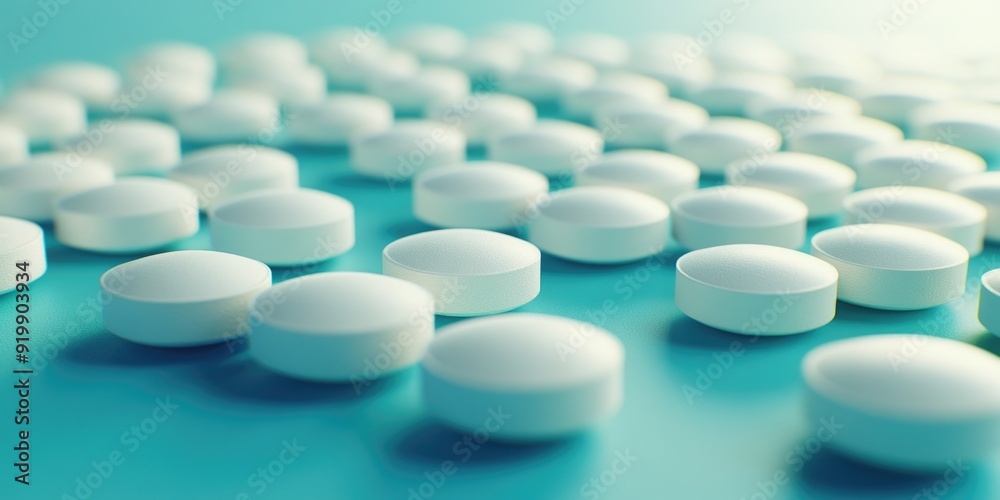 White Pills on Blue Surface White Pills on Blue Surface