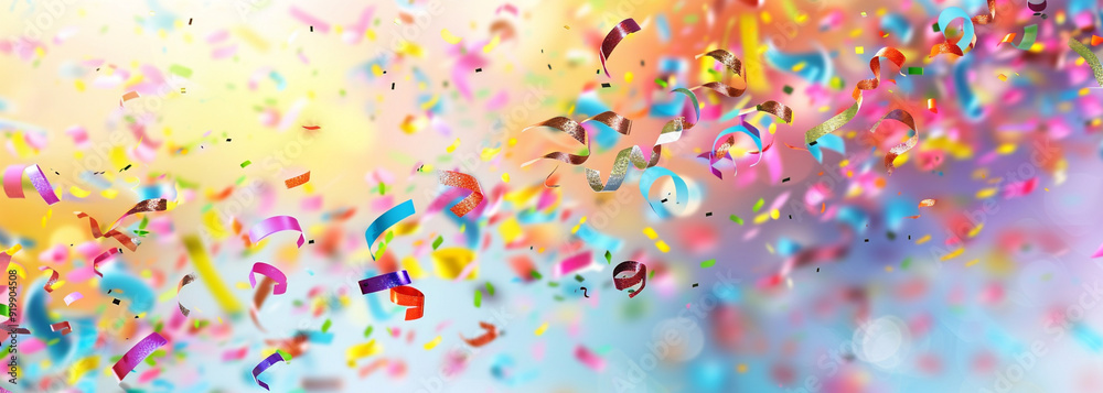 Colorful Confetti Shower Celebration. Abstract background with scattered elements birthday panorama. A vivid blue backdrop Concept Low light photography. Colorful Confetti Shower Celebration. Abstract background with scattered elements birthday panorama. A vivid blue backdrop Concept Low light photography.