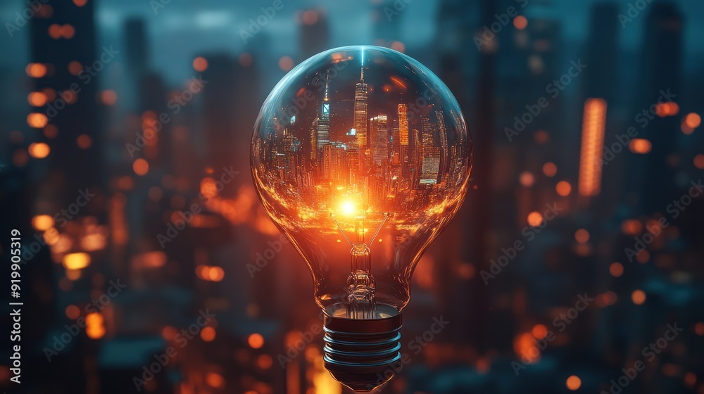Cityscape Inside A Light Bulb Cityscape Inside A Light Bulb