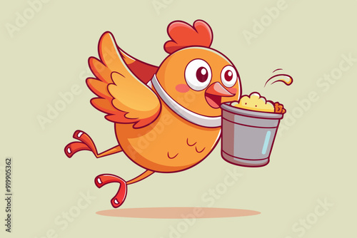 Flying Fried Chicken With Bucket Cartoon Vector Icon Illustration. Fast Food Icon Concept Isolated Premium Vector. Flat Cartoon Style photo