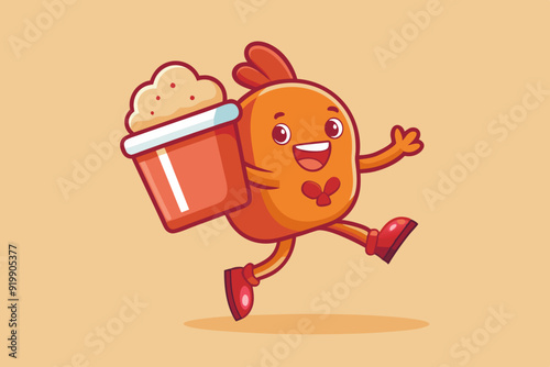 Flying Fried Chicken With Bucket Cartoon Vector Icon Illustration. Fast Food Icon Concept Isolated Premium Vector. Flat Cartoon Style photo