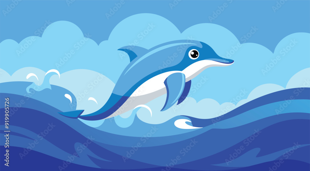 Dolphin jumping out water, blue happy playful Dolphin jumping out water, blue happy playful