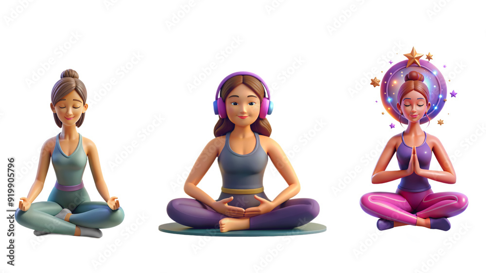 generative illustration. A group of three girls doing yoga generative illustration. A group of three girls doing yoga