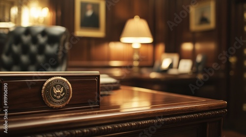 Presidential Seal on a Desk in the Oval Office photo