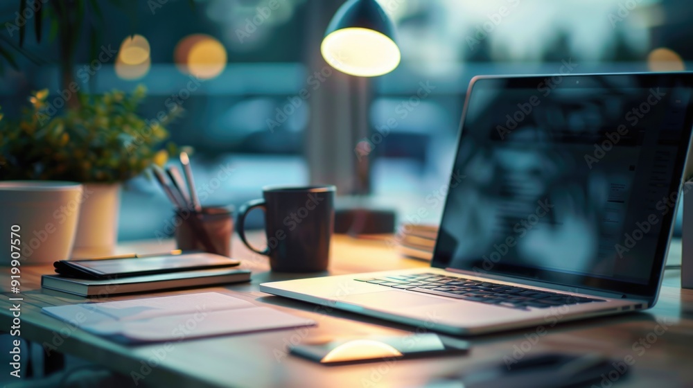 A laptop computer sits on top of a wooden desk, perfect for working or studying