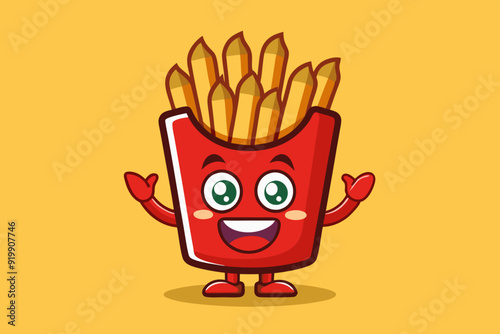  French Fries With Chili Sauce Cartoon Vector Icon Illustration. Food Object Icon Concept Isolated Premium Vector photo