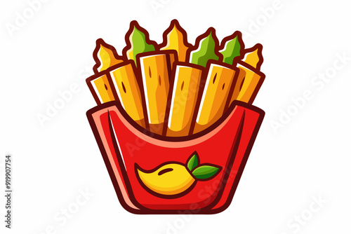  French Fries With Chili Sauce Cartoon Vector Icon Illustration. Food Object Icon Concept Isolated Premium Vector photo