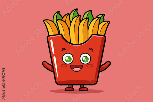  French Fries With Chili Sauce Cartoon Vector Icon Illustration. Food Object Icon Concept Isolated Premium Vector photo