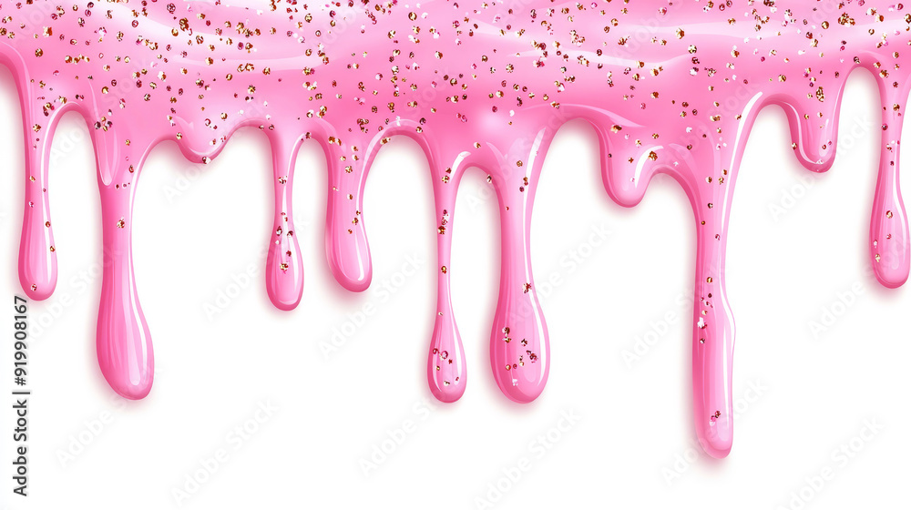 Dripping glossy pink slime with glitter isolated on white background. Glossy pink caramel icing. Jelly or caramel icing for cake or donut. Dripping glossy pink slime with glitter isolated on white background. Glossy pink caramel icing. Jelly or caramel icing for cake or donut.